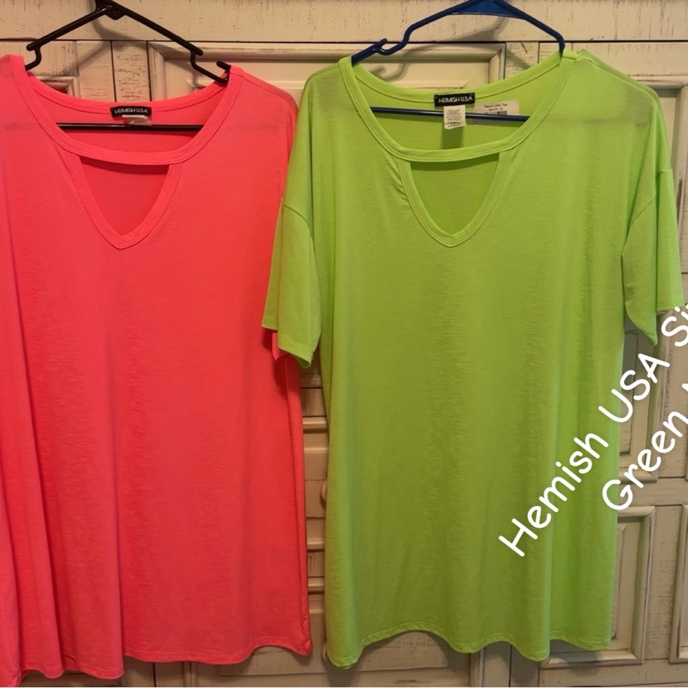 HEIMISH USA Neon Pink and Green Boxy Short Sleeve Tees